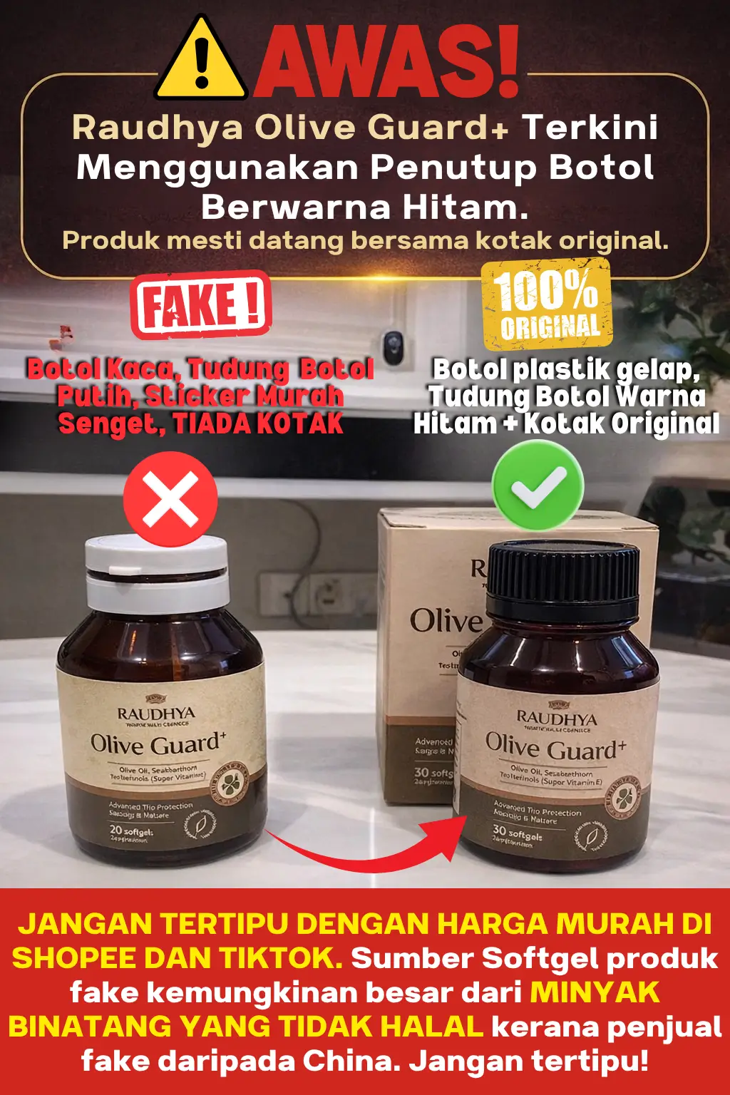 Awas: botol Raudhya terkini menggunakan penutup warna hitam